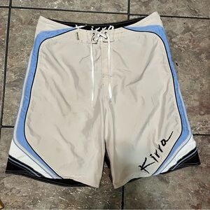 Kirra Board Shorts Swim Trunks Summer Surf Mens Size 36 Beige Blue White Beach